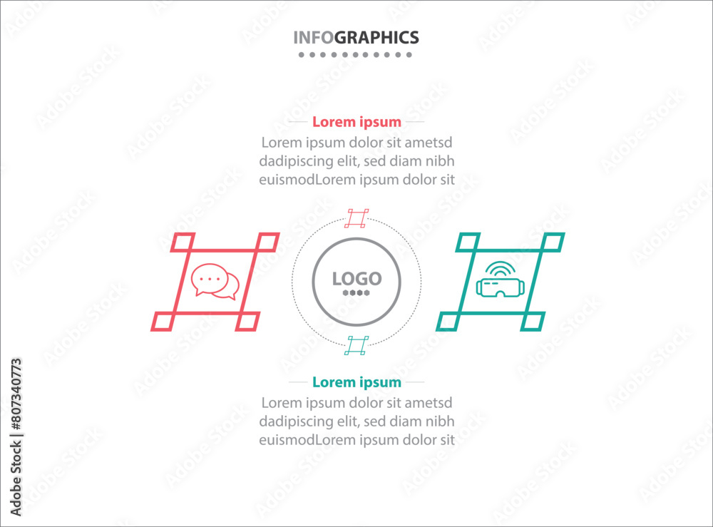 Naklejka premium Two infographics element. Vector illustration. Vector business template for presentation. Timeline with 2 option. Vector Infographic label design template with icons and 2 options or steps.