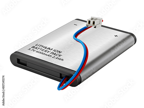 Generic lithium Ion battery with connection cable isolated on transparent background. 3D illustration