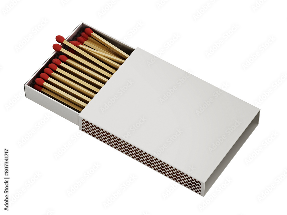 Matches inside open matchbox isolated on transparent background. 3D illustration Matches inside open matchbox isolated on transparent background. 3D illustration