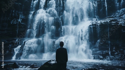 Monumental Silhouette  Profound Impact on Life   s Flow Amidst Cascading Waterfall