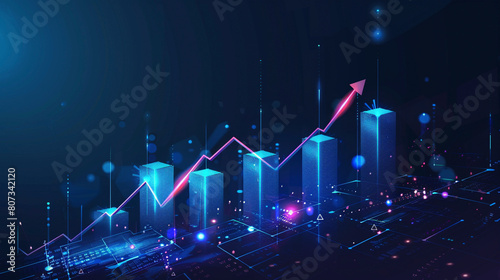 hovering arrow indicating positive market trends, 3d rising business graph, growing economy background