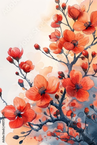 Red Flowers on a Branch © olegganko