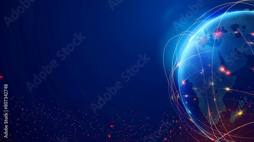 3D Banner abstract digital planet earth with glowing lines on dark background vector presentation design illustration, technology and global world concept, with copy text space 