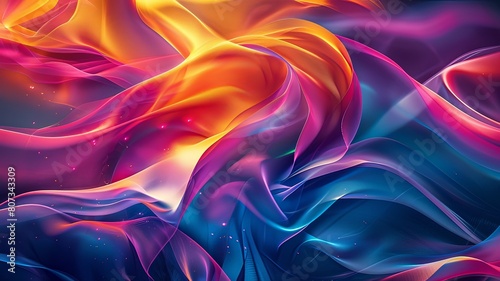 A colorful, abstract painting of a flowing piece of fabric