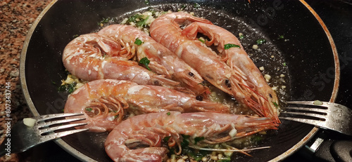 cooking prawns as luxury sea food