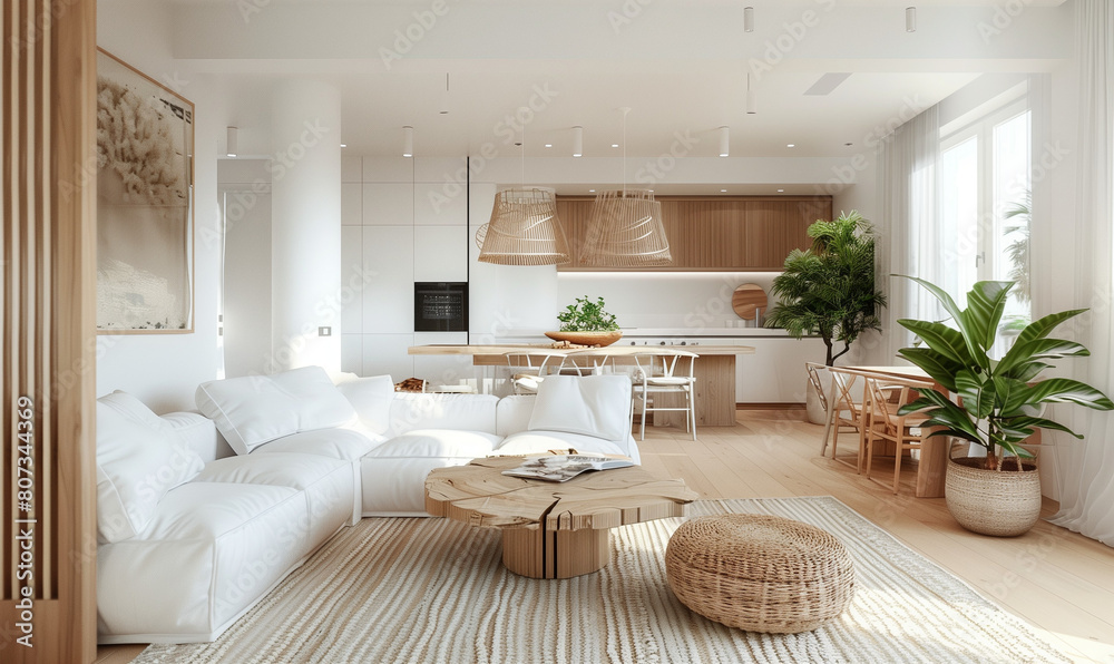 Living room interior design with Scandinavian simplicity and minimalism.