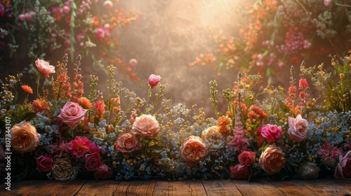 Wooden Table Covered With Various Flowers