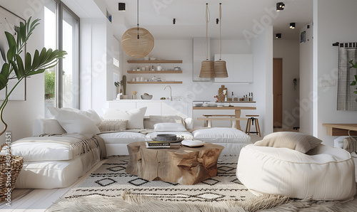 Living room interior design with Scandinavian simplicity and minimalism.