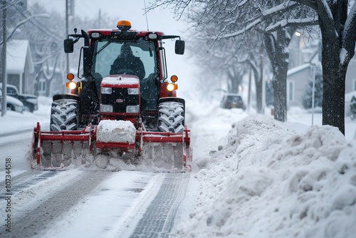 Tractor Plowing Snow on City Street