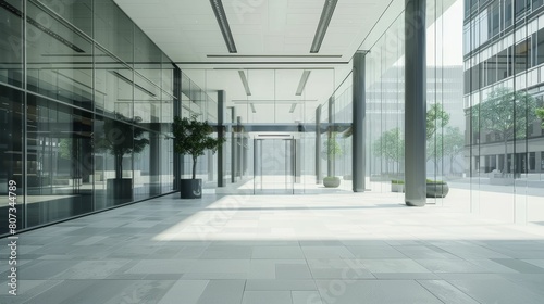 A large, empty building with a glass facade and a large open lobby © DX