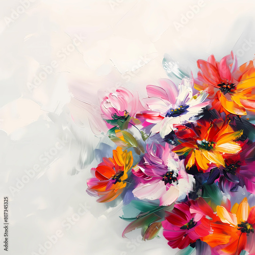 A painting of a bouquet of flowers with a white background