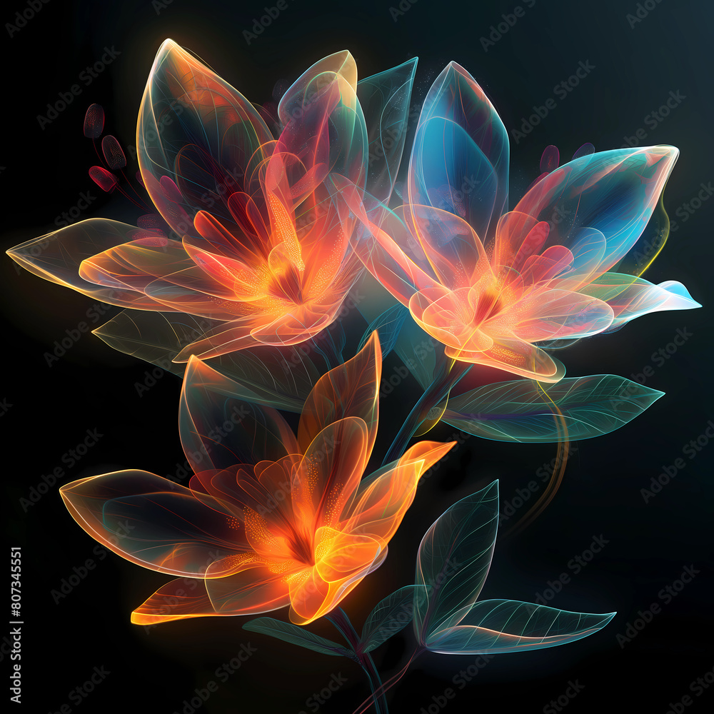 A colorful flower with a dark background transparent neon A colorful flower with a dark background transparent neon