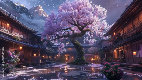 Tree Standing in City Night