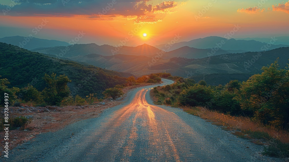 Dirt Road With Sunset Background