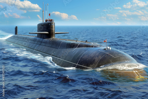 Nuclear powered submarine in the sea.
