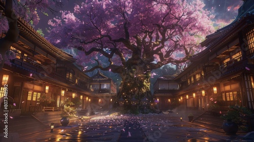 Tree Standing in City Night