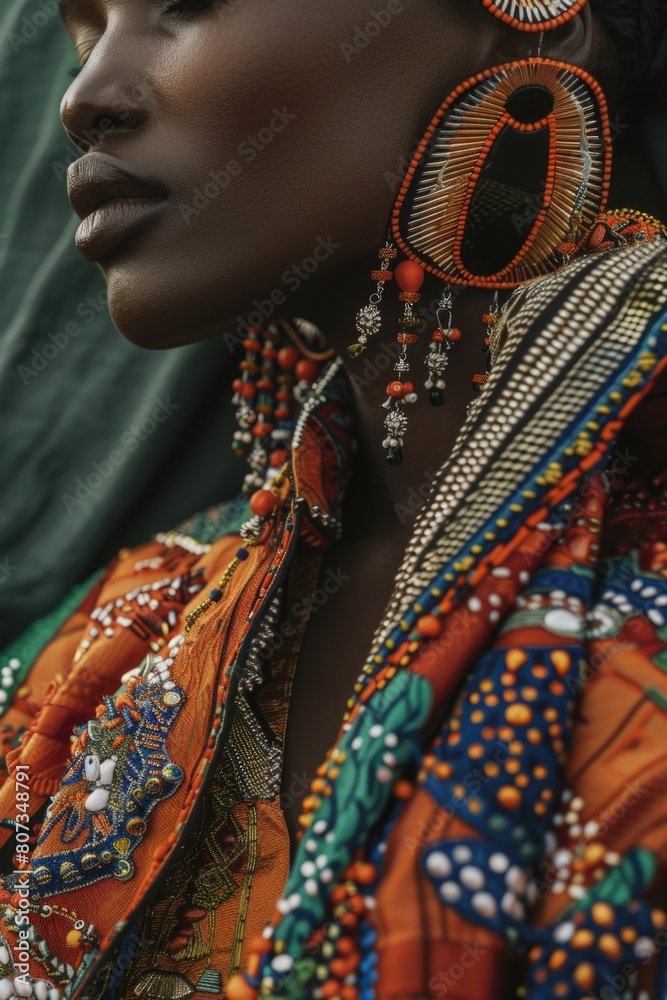 Close-up of a person wearing a vibrant, colorful dress. Perfect for fashion or lifestyle themes