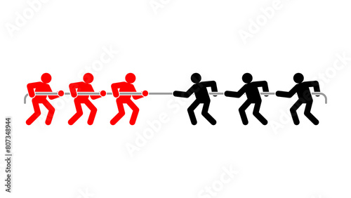 Tug of war sign. People are pulling rope. Concept of confrontation between two companies. Competition sign