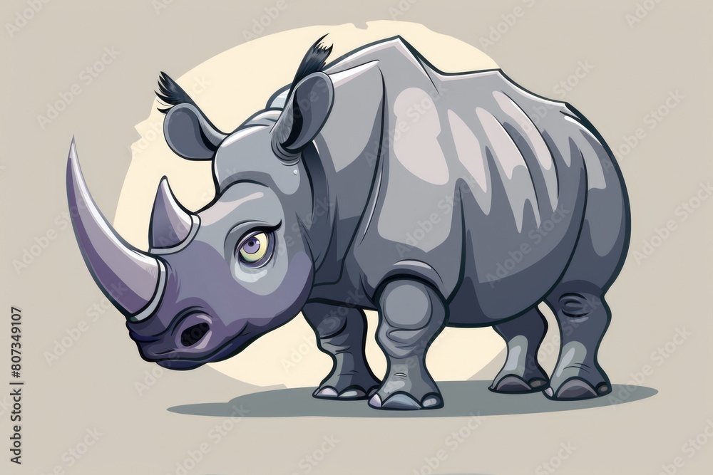 A powerful rhino standing in front of a vibrant yellow background. Perfect for wildlife and conservation concepts