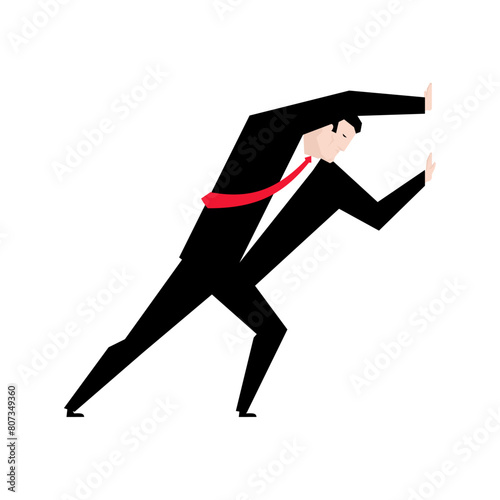 Businessman pushing isolated. Business illustrations for a magazine.