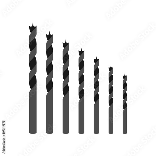 Set of wood drills. Vector illustration