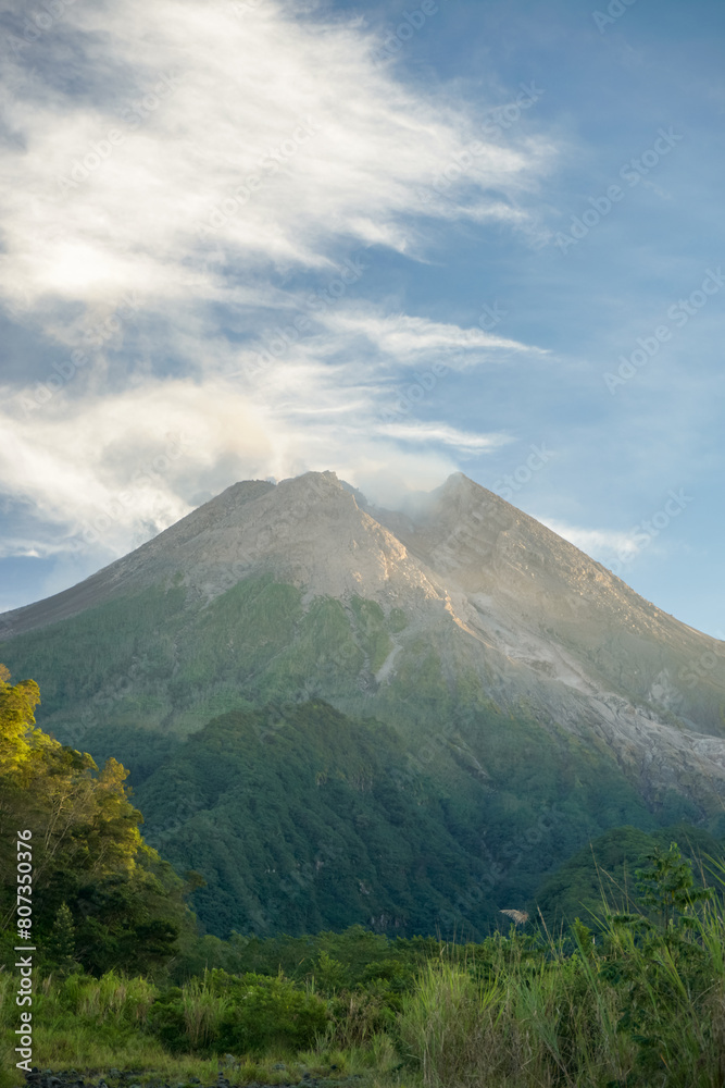 a beautiful portrait of merapi mountain in spring at yogyakarta, indonesia.