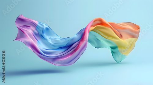 An 8K realistic image of a minimalist Pride banner with elegant rainbow typography, isolated on a soft pastel blue background with ample copy space for messaging photo