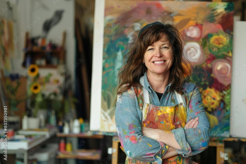 Creative Entrepreneur: Art Class Owner Captured in Vibrant Studio Setting Creative Entrepreneur: Art Class Owner Captured in Vibrant Studio Setting