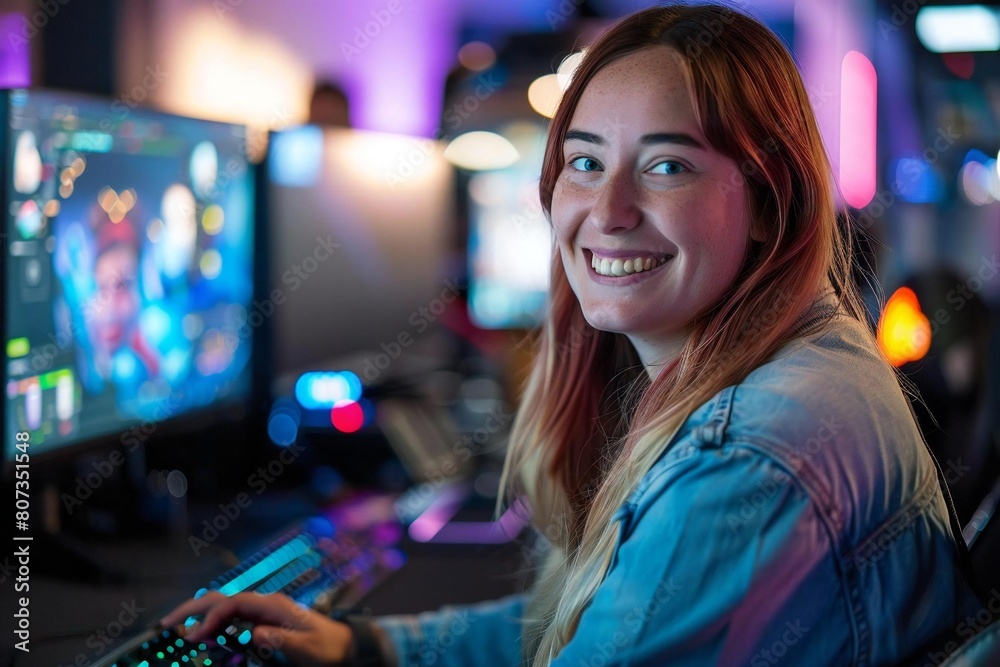 Joyful Female Game Developer Crafting Magic in the Studio