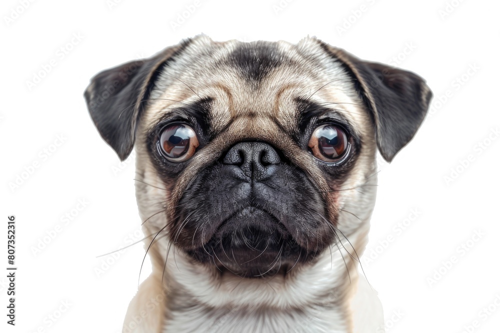 A small pug dog looking at the camera. Suitable for pet-related designs A small pug dog looking at the camera. Suitable for pet-related designs