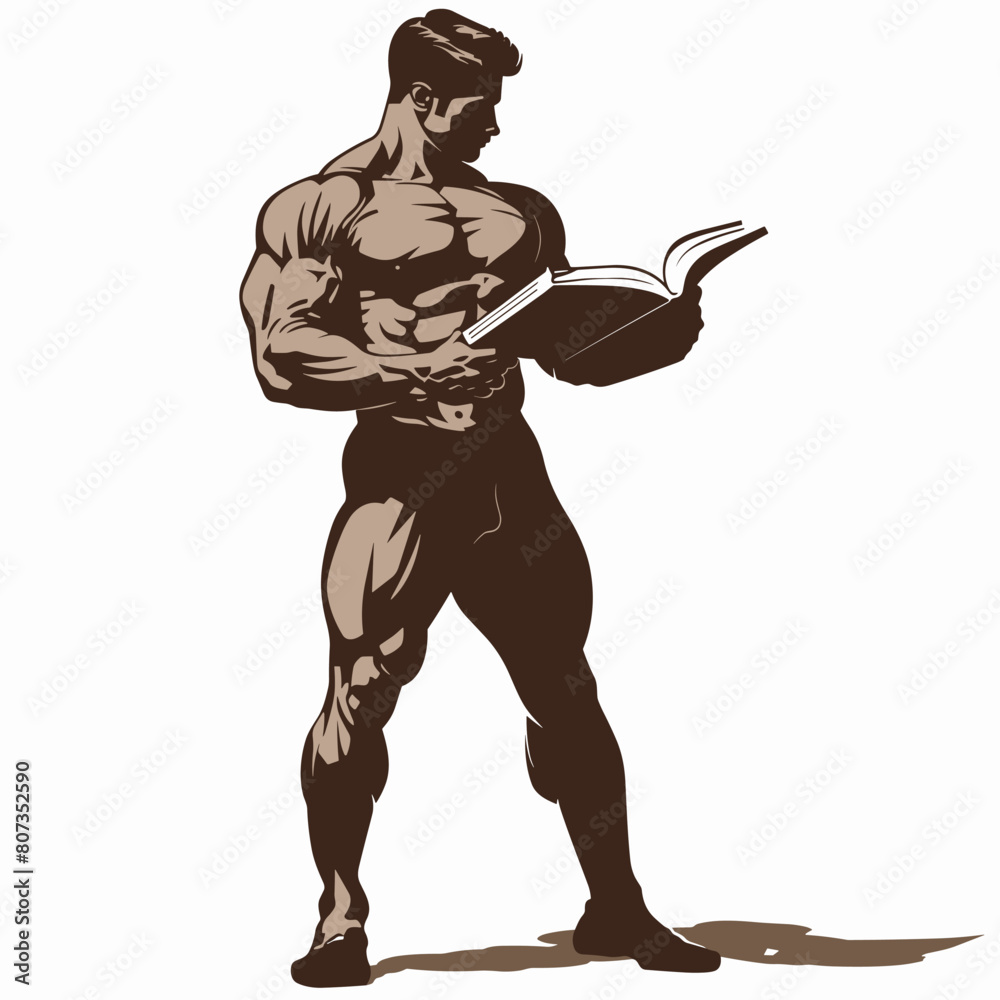 vector bodybuilder man reading a book on a white background. Generative AI vector bodybuilder man reading a book on a white background. Generative AI