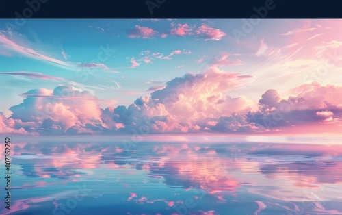 Soft clouds with pink hues floating in a tranquil blue sunset sky.