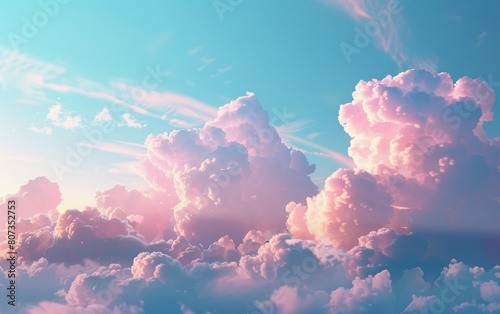 Soft clouds with pink hues floating in a tranquil blue sunset sky.