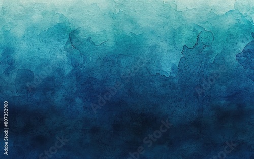 Soft ombre gradient from turquoise to deep blue in textured watercolor.