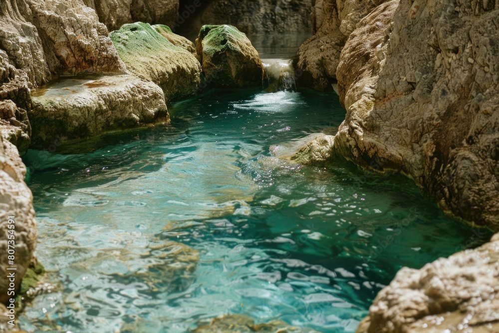 A scenic view of a stream flowing through a rocky gorge. Perfect for nature backgrounds A scenic view of a stream flowing through a rocky gorge. Perfect for nature backgrounds