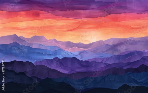Sunset hues paint a serene silhouette of mountain layers.