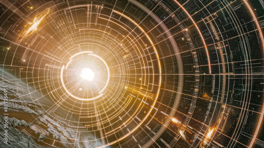 Fototapeta premium Cosmic AI Technology Grid with Glowing Core