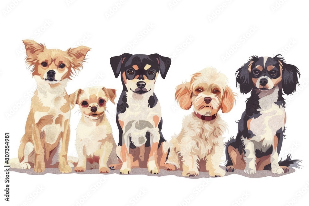 A group of dogs sitting next to each other. Perfect for pet-related designs