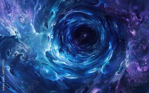 Swirling galaxy vortex in hues of blue and purple.