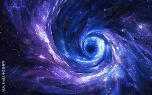 Swirling galaxy vortex in hues of blue and purple.