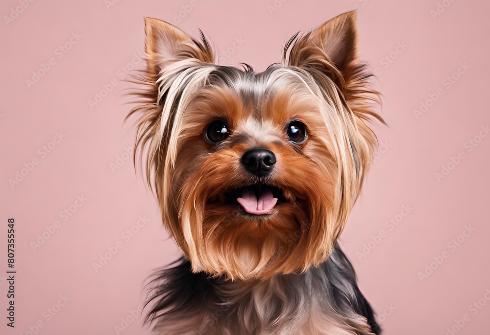 Fototapeta premium perro pequeño alegre sobre fondo rosado