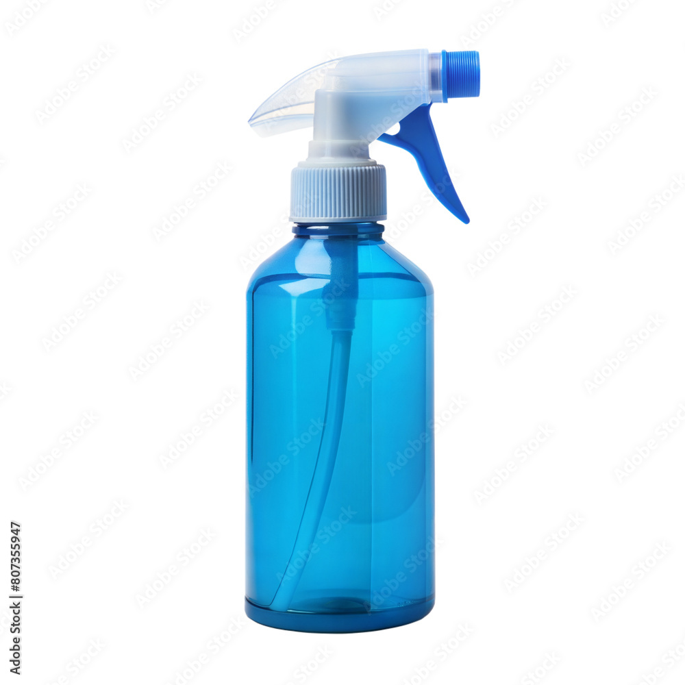 Blue Spray Bottle With Nozzle on Transparent Background in Studio Setting Blue Spray Bottle With Nozzle on Transparent Background in Studio Setting