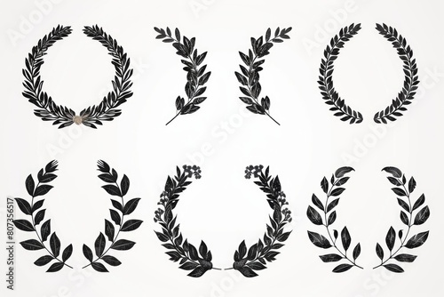 Four elegant laurel wreaths in black and white. Perfect for awards or certificates