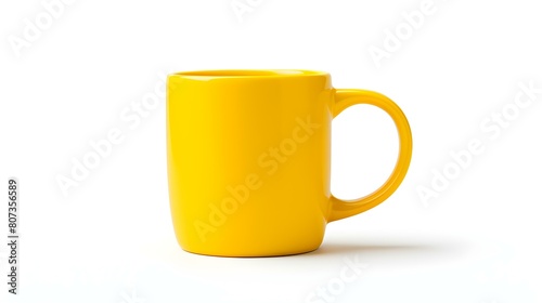 Light Yellow Ceramic Mug on a white Background. Mockup Template with Copy Space