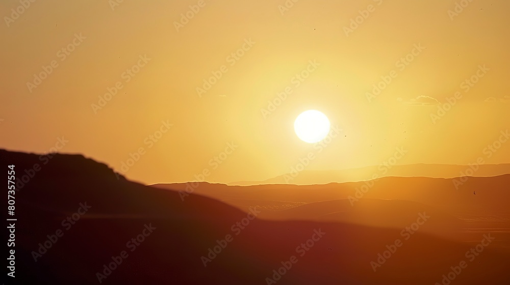 Sunset over desert landscape, close-up of sun dipping below the horizon, serene silence - Sunset over desert landscape, close-up of sun dipping below the horizon, serene silence -