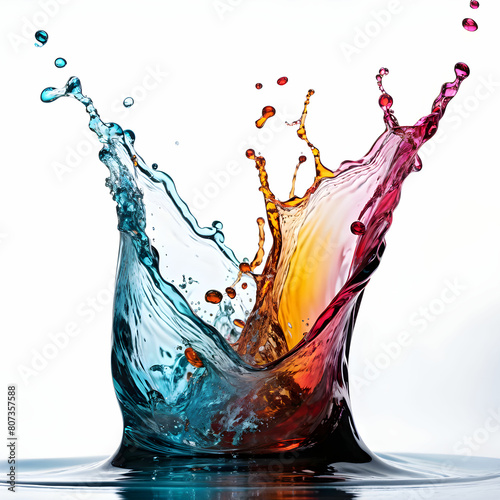 splashes of colorful water in white background