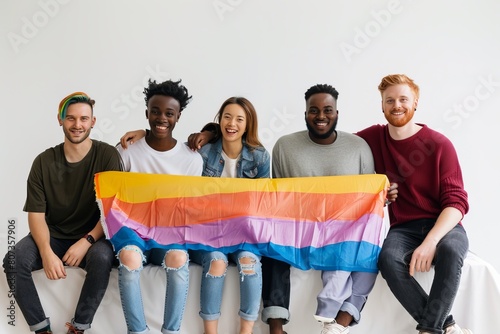 Group of diverse and LGBTQ people posing together with white background photo