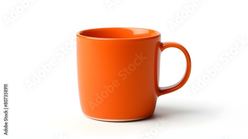 Orange Ceramic Mug on a white Background. Mockup Template with Copy Space