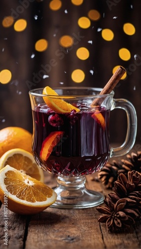 Festive Cheers, Mulled Wine Set on a Rustic Wooden Surface, Ideal for Holiday Gatherings