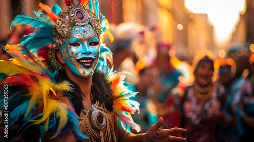 vibrant Greek carnival colorful masks and jubilant performers